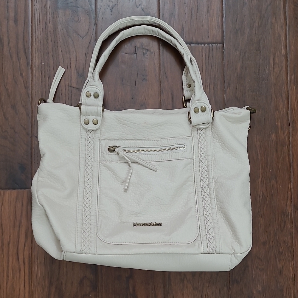 Montana West Cream Pebbled Shoulder Bag with Removable Crossbody Strap